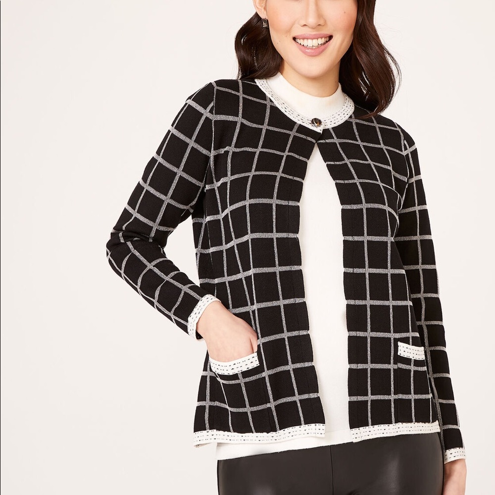 Alison Sheri Check Print Knit Cardigan